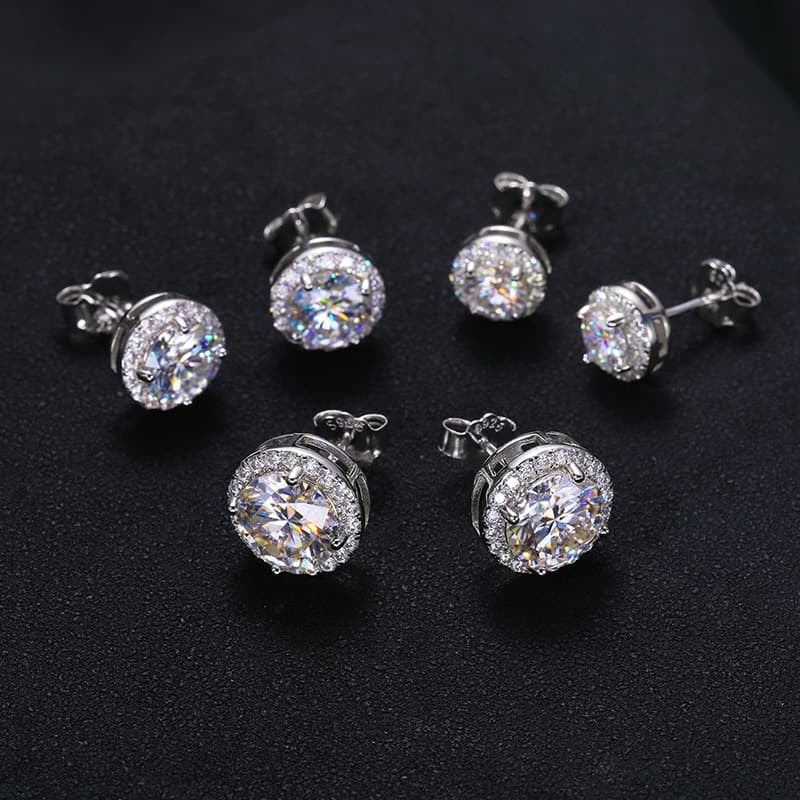 S925 Silver Round VVS Moissanite Stud Earrings