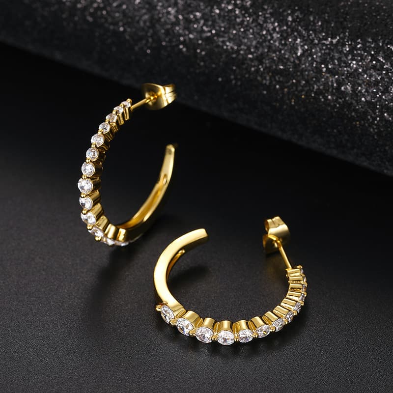 S925 VVS Moissanite Earrings in 18K Gold Plating for Hip-Hop Style