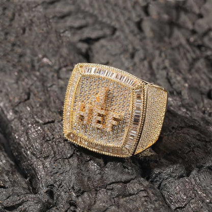 Custom Full Diamond Letter Hip-Hop Ring in 18K Gold