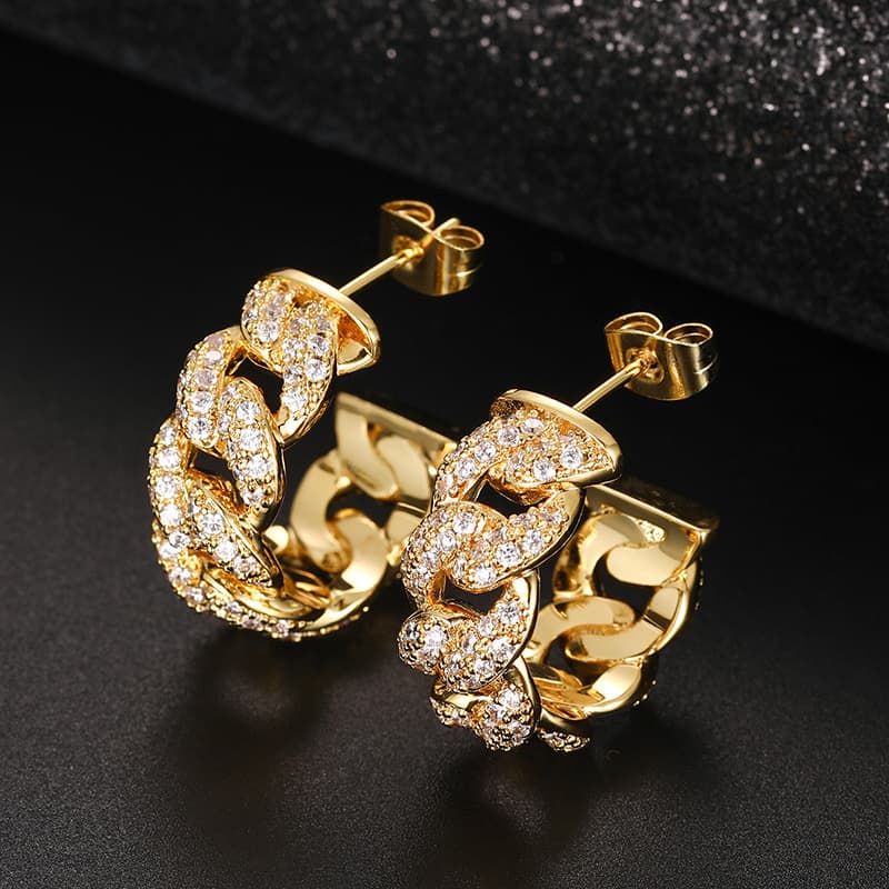 Cuban-Inspired Full Diamond Ear Studs | Handcrafted with VVS High Carbon Stone Simulants