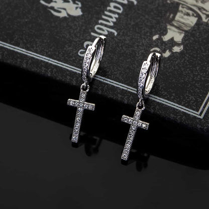 Diamond-Set Round Cross Ear Cuff Earrings