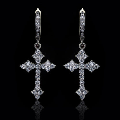 Cross Diamond Hoop Earrings 18K Gold