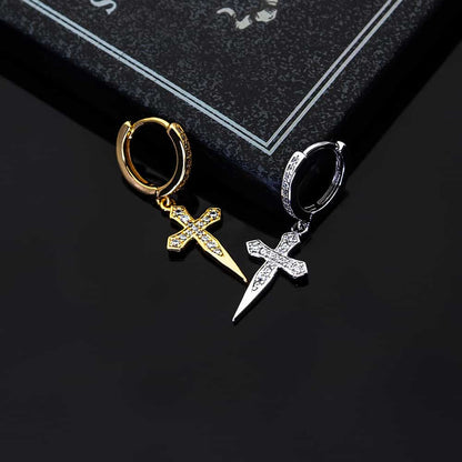 18K Gold Diamond-Inlaid Cross Sword Ear Cuff