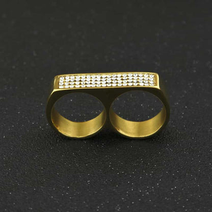 Dual-Hole Diamond-Encrusted Hip-Hop Ring in 18K Gold
