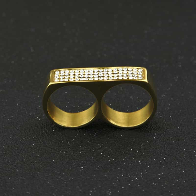 Dual-Hole Diamond-Encrusted Hip-Hop Ring in 18K Gold