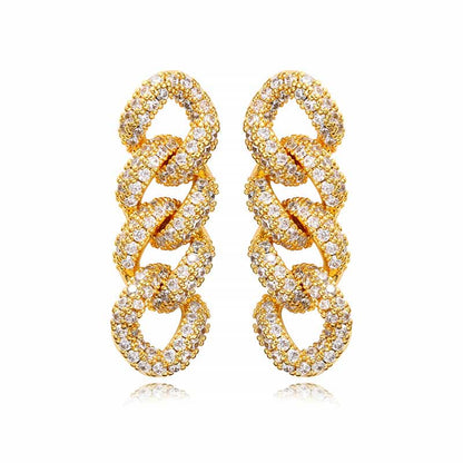 Micro Pave Triple Hoop Diamond Drop Earrings