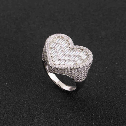 Street Style Vertical T Diamond Heart Full Diamond Ring