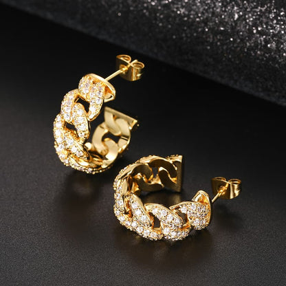 Cuban-Inspired Full Diamond Ear Studs | Handcrafted with VVS High Carbon Stone Simulants