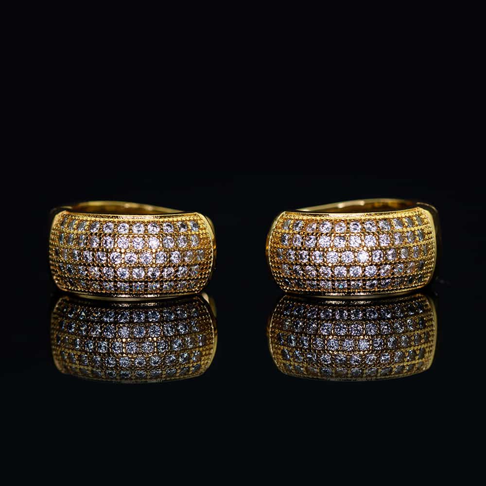 Wide Band Diamond-Set Round Earrings