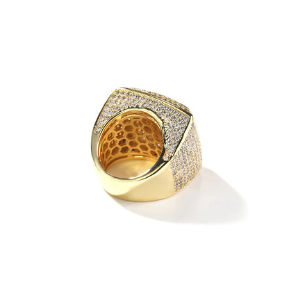 Square Diamond Encrusted Hip-Hop Ring in 18K Gold Plating