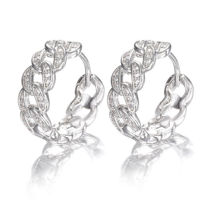 Cuban-Inspired Diamond-Set Hoop Earrings | Handcrafted with VVS High Carbon Stone Simulants
