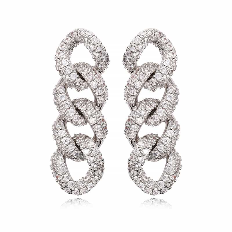 Micro Pave Triple Hoop Diamond Drop Earrings