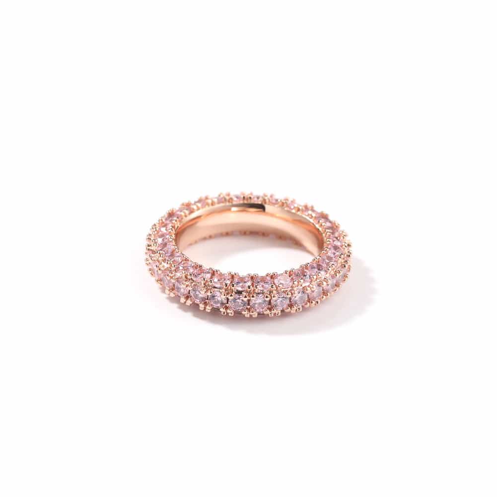 Three-Side Diamond Hip-Hop Ring in 18K Gold Plating