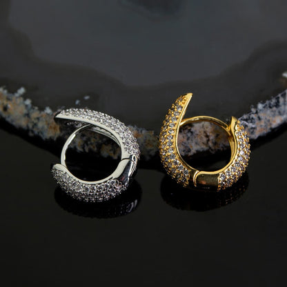 Diamond-Set Half Circle Hoop Earrings