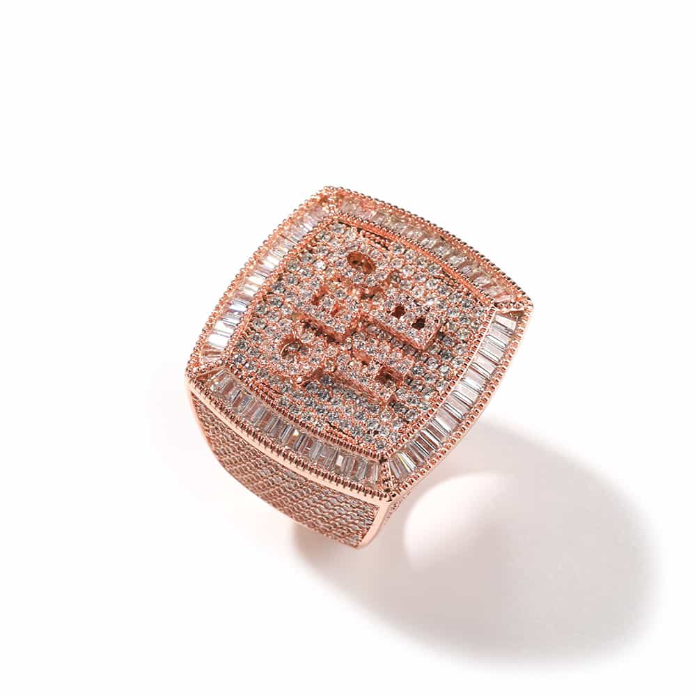 Custom Full Diamond Letter Hip-Hop Ring in 18K Gold