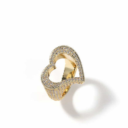 Hollow Heart Diamond Ring in 18K Gold Plating