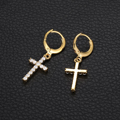 S925 Full Diamond Cross Earrings