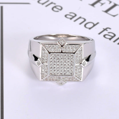 18K Gold Full Pave Square Diamond Hip-Hop Ring