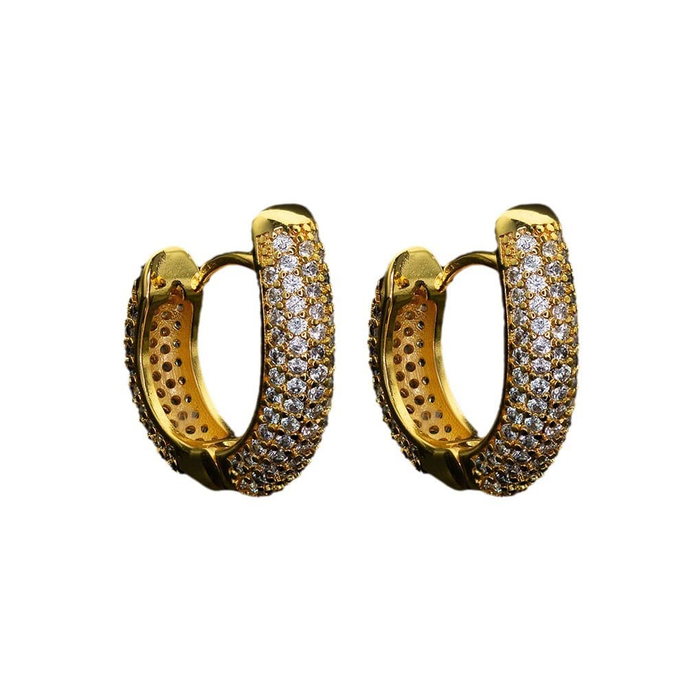 Diamond-Set Half Circle Hoop Earrings