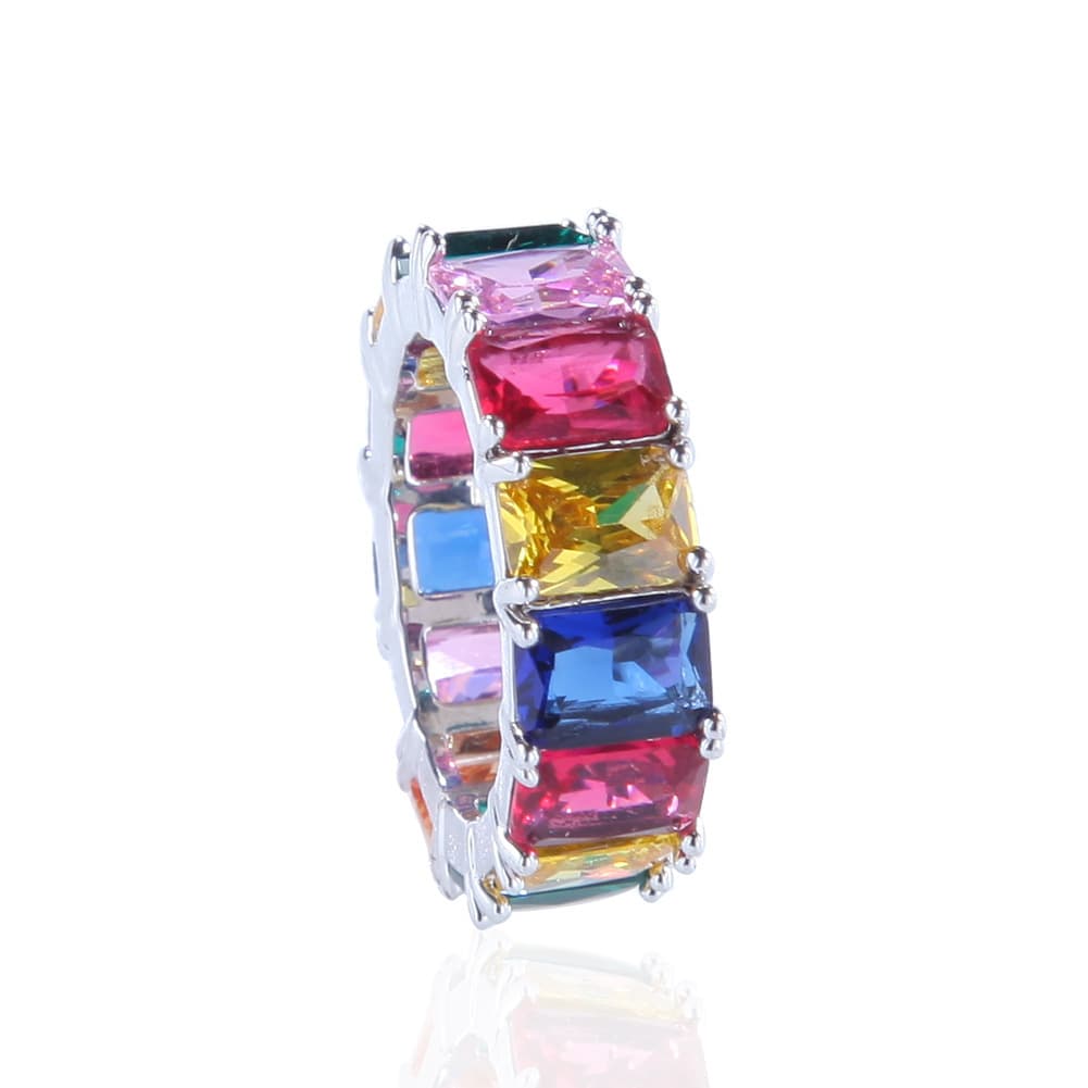 Colorful Rectangular Hip-Hop Ring in 18K Gold Plating