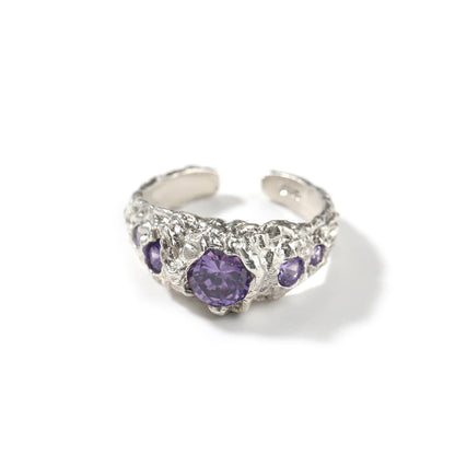 925 Silver Adjustable Ring with Purple Gemstone