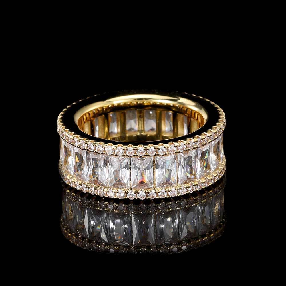 Mixed Pavé Triple Row T-Bar Ring in 18K Gold