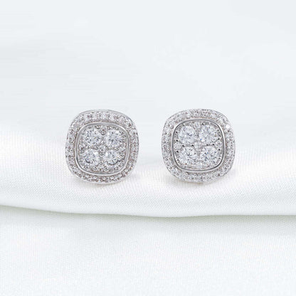 Iced-Out Sugar Cube Hip-Hop Stud Earrings