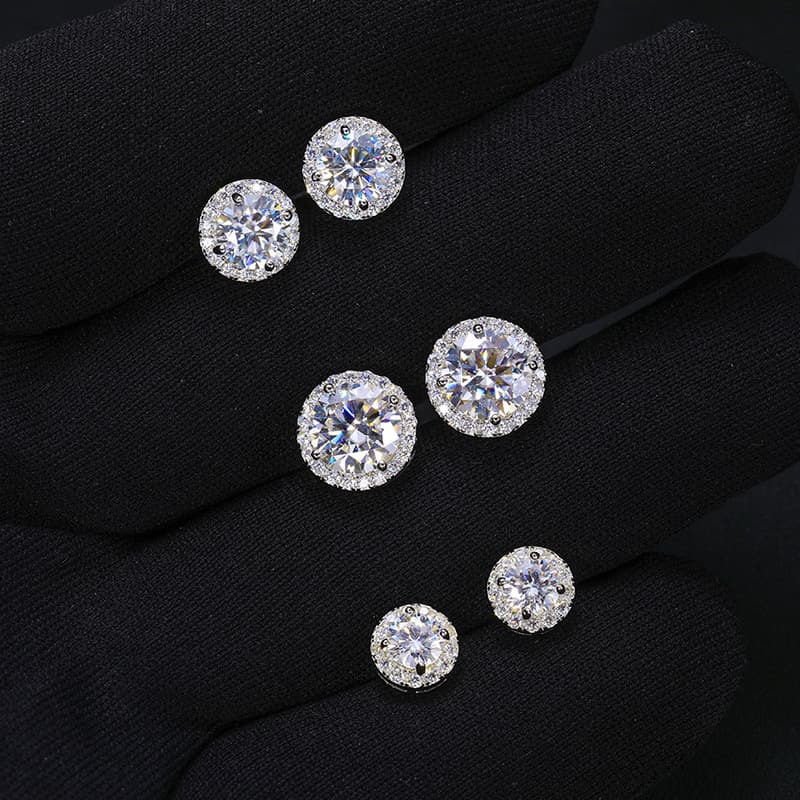 S925 Silver Round VVS Moissanite Stud Earrings