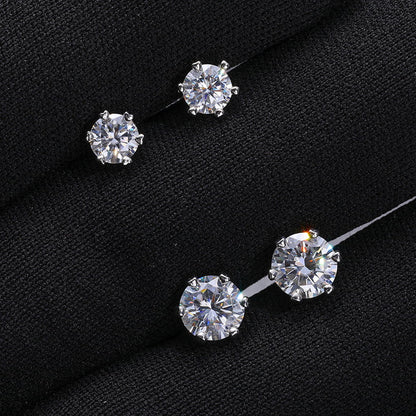 S925 VVS Classic Six-Prong Moissanite Stud Earrings in 18K Gold