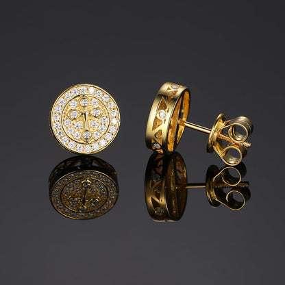 S925 VVS Moissanite Cross Stud Earrings in 18K Gold Plating