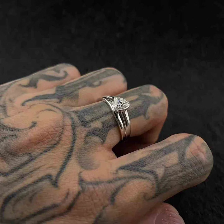 S925 Moissanite Triangular Geometric RinG With Adjustable Opening