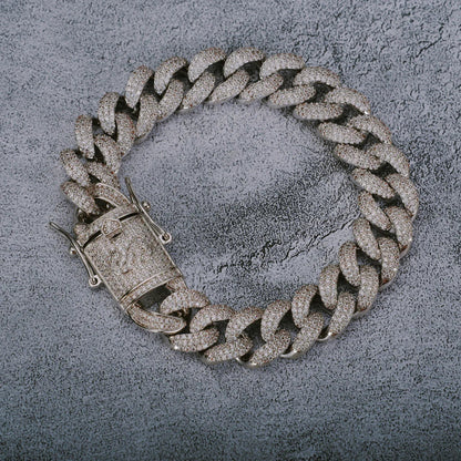 Luxury 12mm white gold plated Cuban link bracelet iced out style