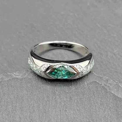 S925 VVS1 Moissanite Ice Blue Lake Green Horse Eye Ring