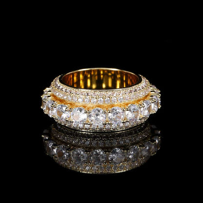 Five-Row Rotatable Iced-Out Hip-Hop Ring in 18K Gold
