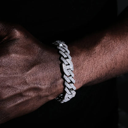 12mm prong baguette curb bracelet in white gold iced jewelry on wrist
