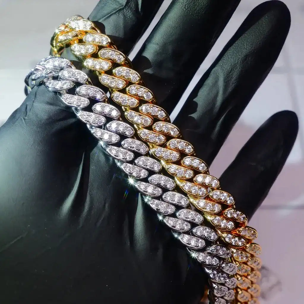 13MM 18K WHITE/GOLD-PLATED SEAMLESS ICED CUBAN CHAIN