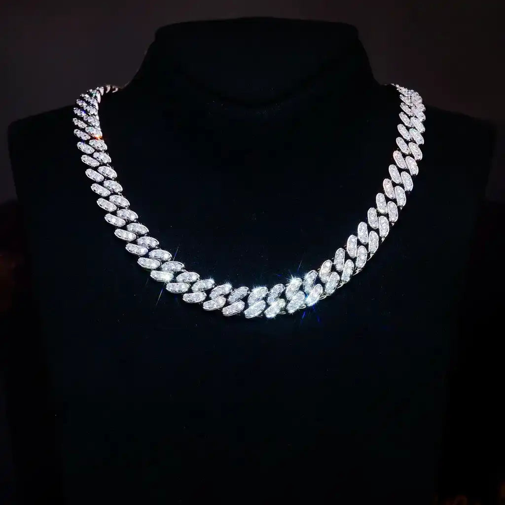 13MM 18K WHITE/GOLD-PLATED SEAMLESS ICED CUBAN CHAIN