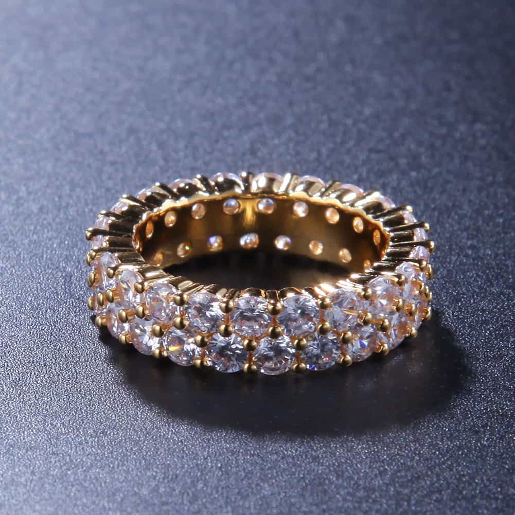 Double Row Diamond Encrusted Hip-Hop Ring