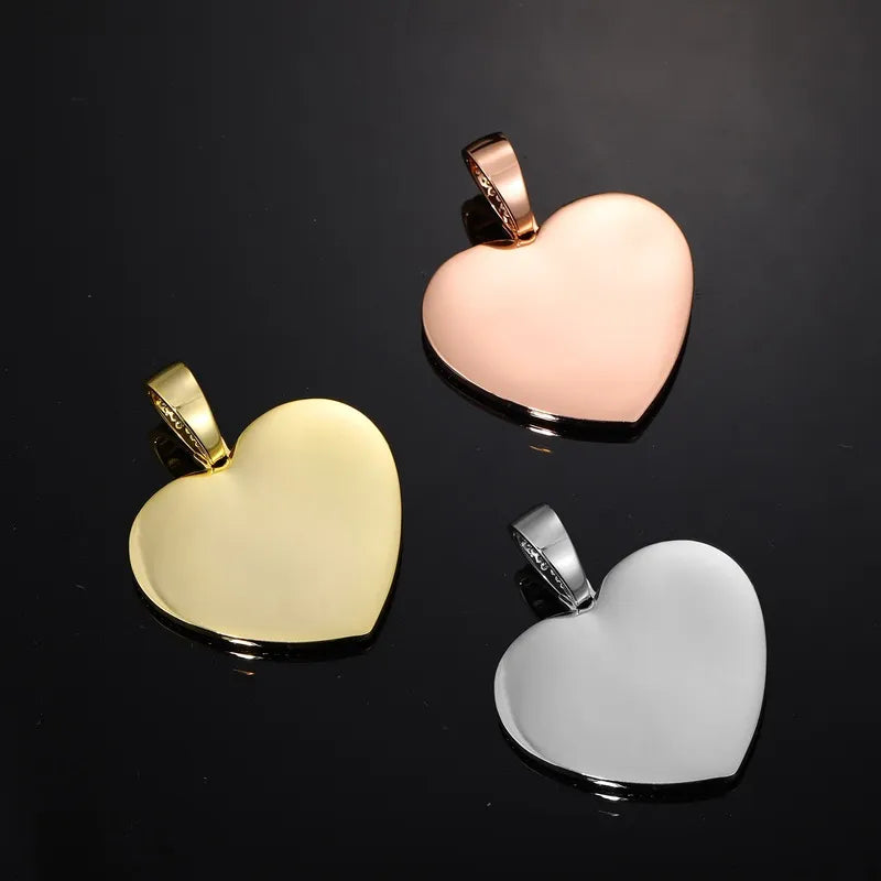 14K White Gold Custom Photo Heart T-Shaped Diamond Pendant - 42mm