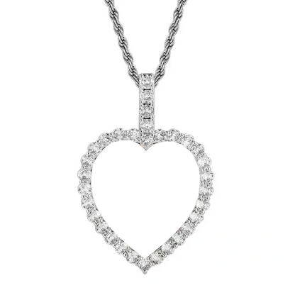 14k White Gold Custom Photo Micro-Inlaid Heart Pendant - 40mm