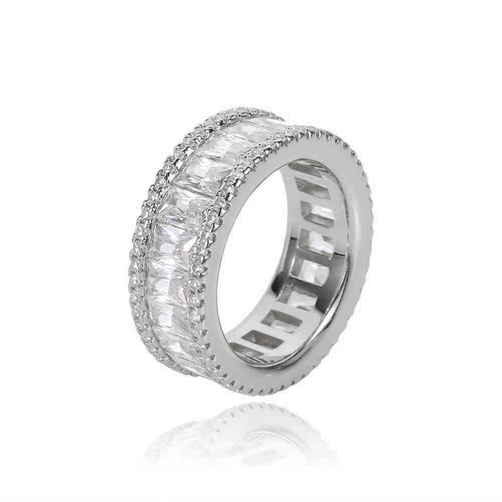 Mixed Pavé Triple Row T-Bar Ring in 18K Gold