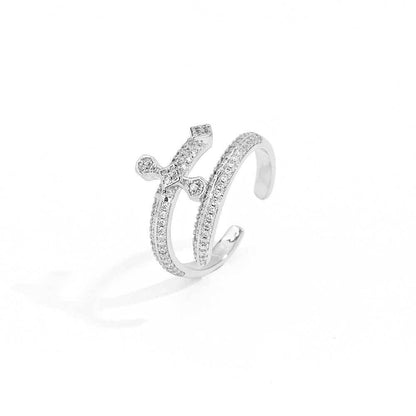 18K Gold Pave Diamond Sword Adjustable Ring