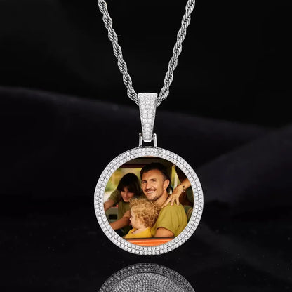 14k Gold Custom Photo Double Row Micro-Pavé Round Pendant - 37mm