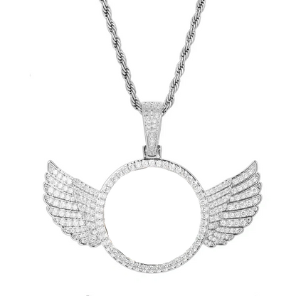 14k Gold Custom Photo Round Wing Pendant - 67mm