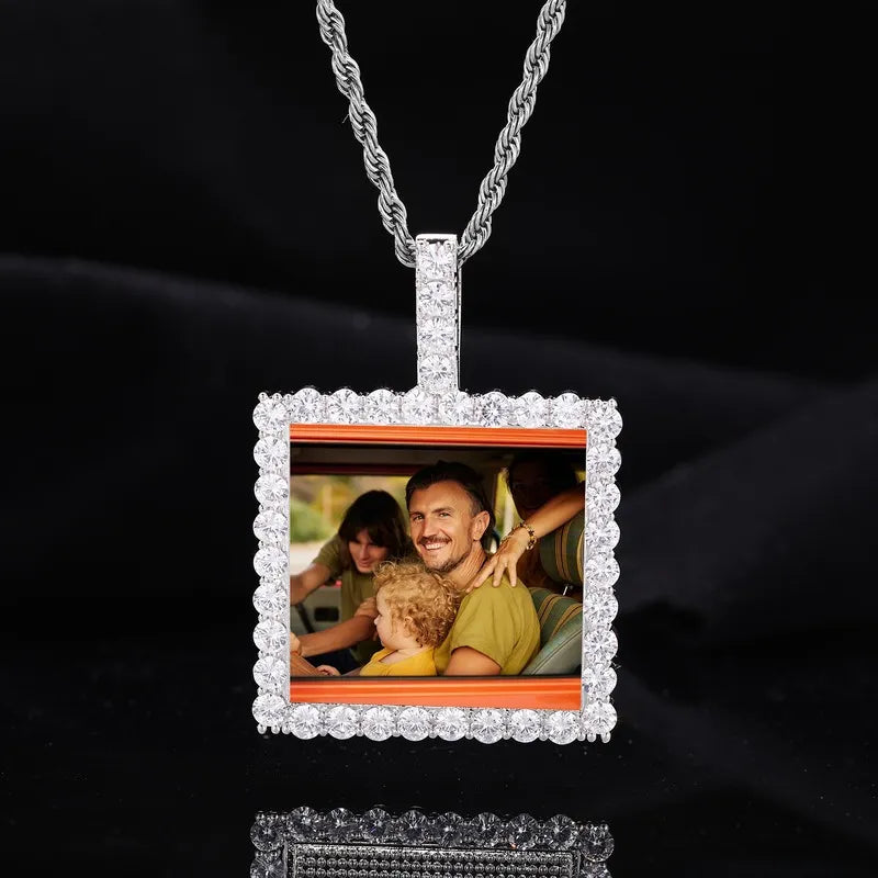 14k Gold Custom Photo Square Pendant - 40mm