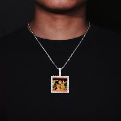 14k Gold Custom Photo Square Pendant - 40mm