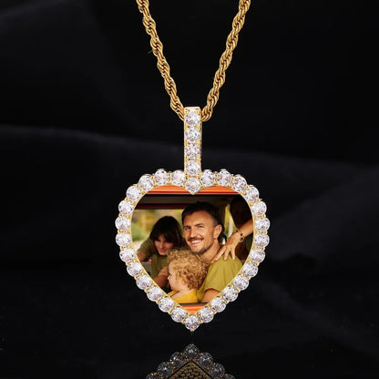 14k White Gold Custom Photo Micro-Inlaid Heart Pendant - 40mm