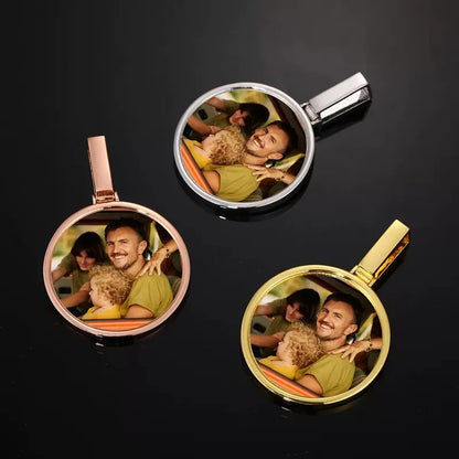 18k Gold Custom Photo Polished Round Pendant - 45mm