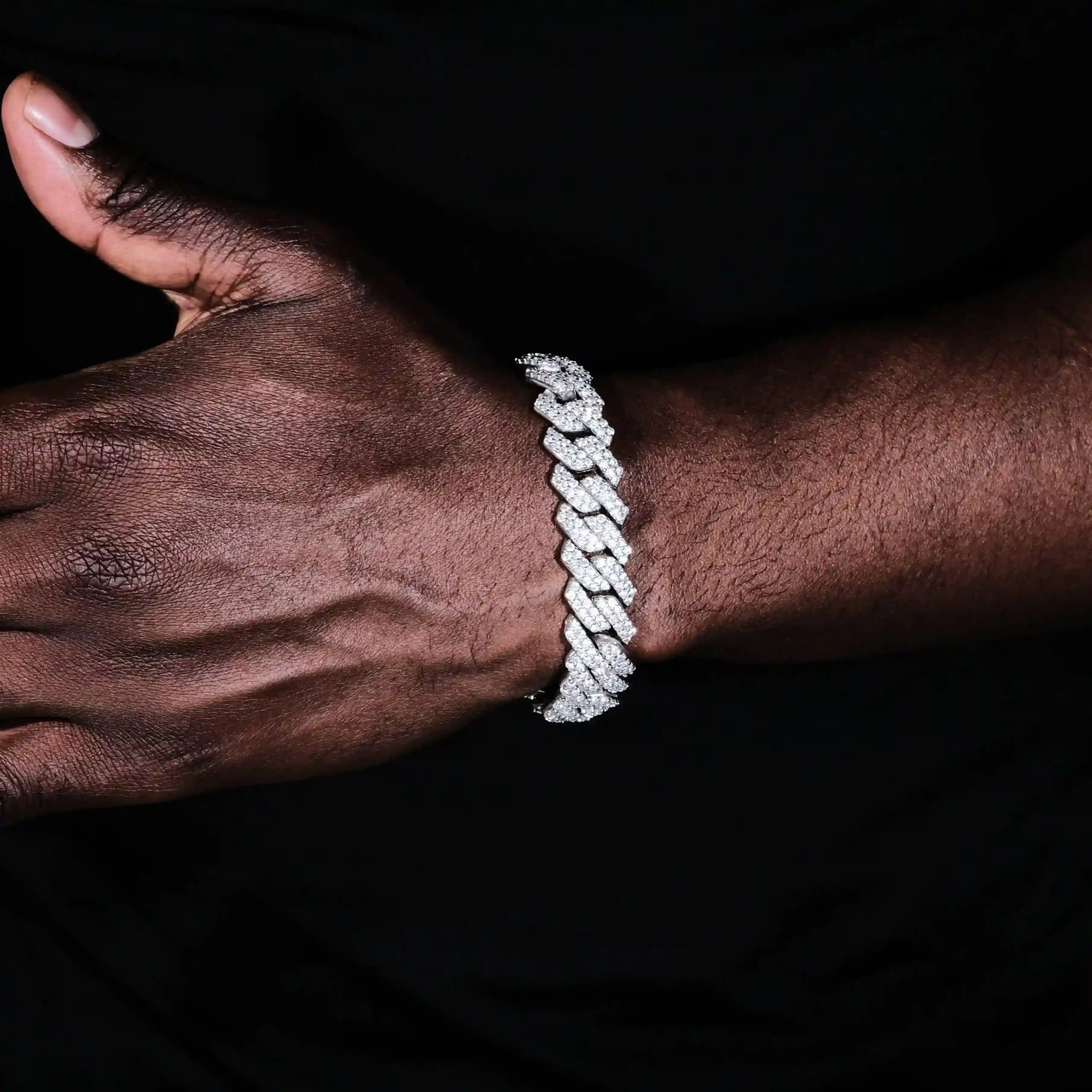 Iced Prong Cuban Bracelet White Gold - 14mm