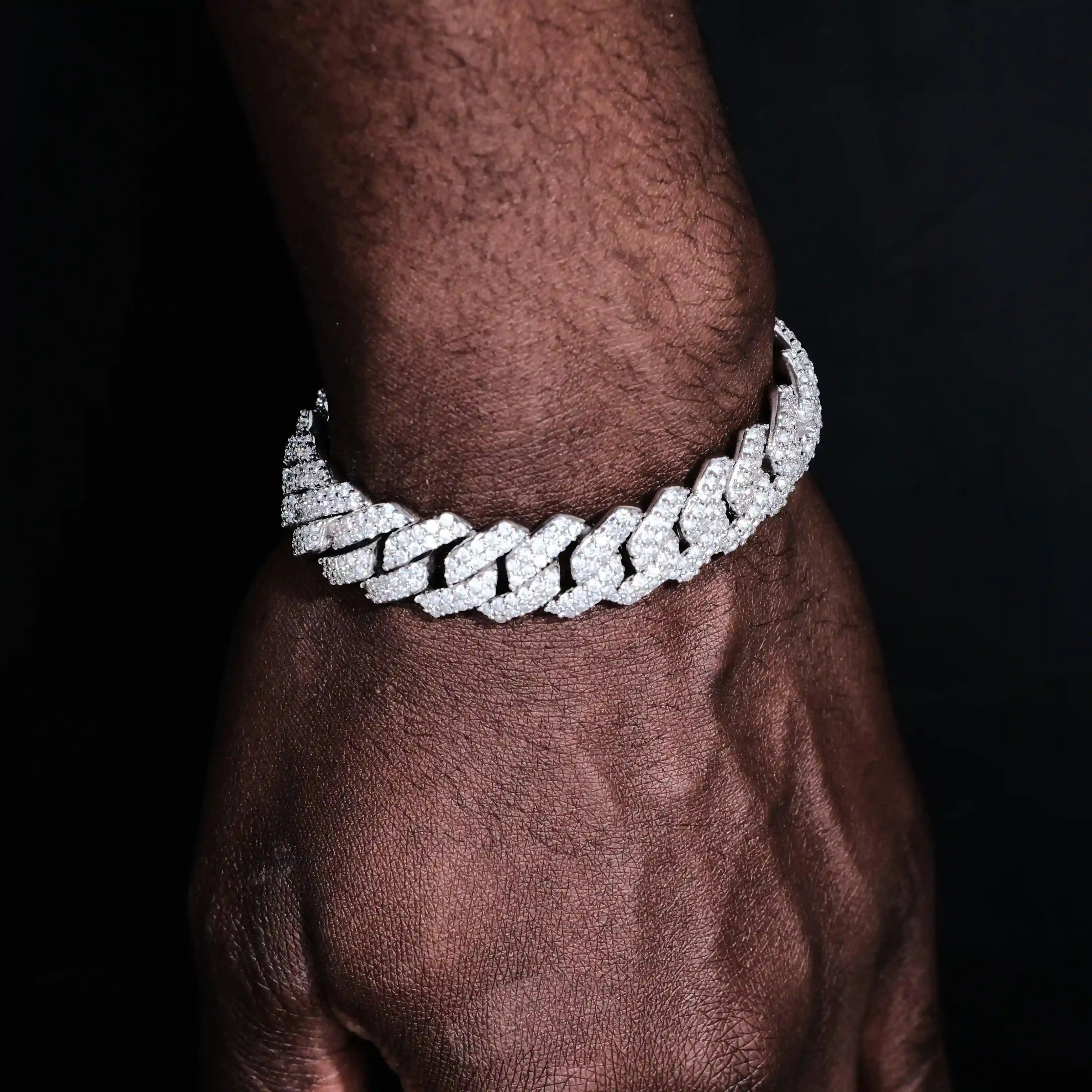 Iced Prong Cuban Bracelet White Gold - 14mm